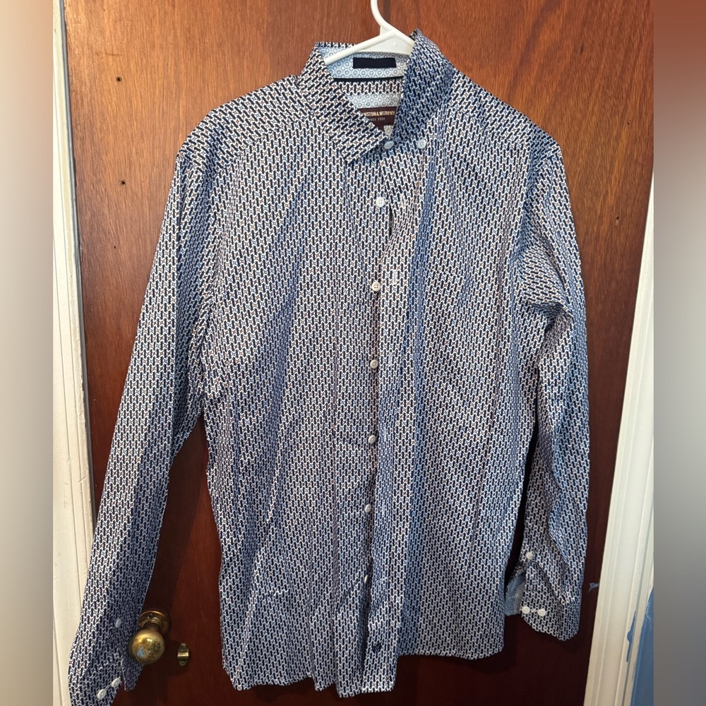Johnston & Murphy Blue and White Patterned Shirt